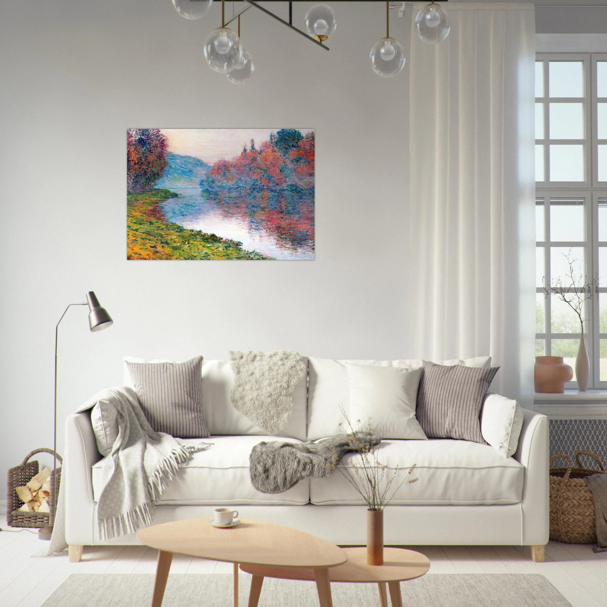 Banks of the Seine at Jenfosse - Clear Weather - claude monet Brushed Aluminum Print - 70x100 cm / 28x40 inches | claude monet Aluminum Print | claude monet Prints