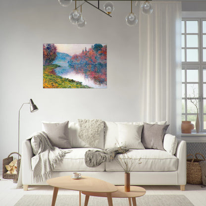 Banks of the Seine at Jenfosse - Clear Weather - claude monet Brushed Aluminum Print - 70x100 cm / 28x40 inches | claude monet Aluminum Print | claude monet Prints