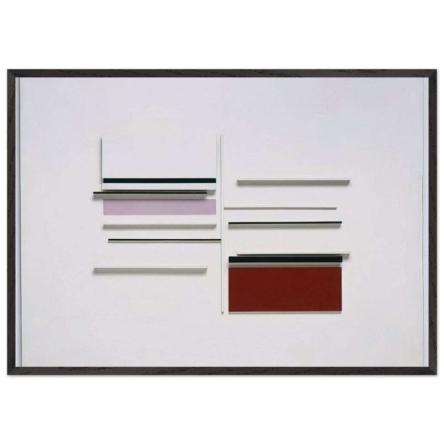 Abstract in White Black Indian and Lilac - 1957 - Victor Pasmore Framed Art Print – Black Wooden Frame - Default Title - -Framed Art Print