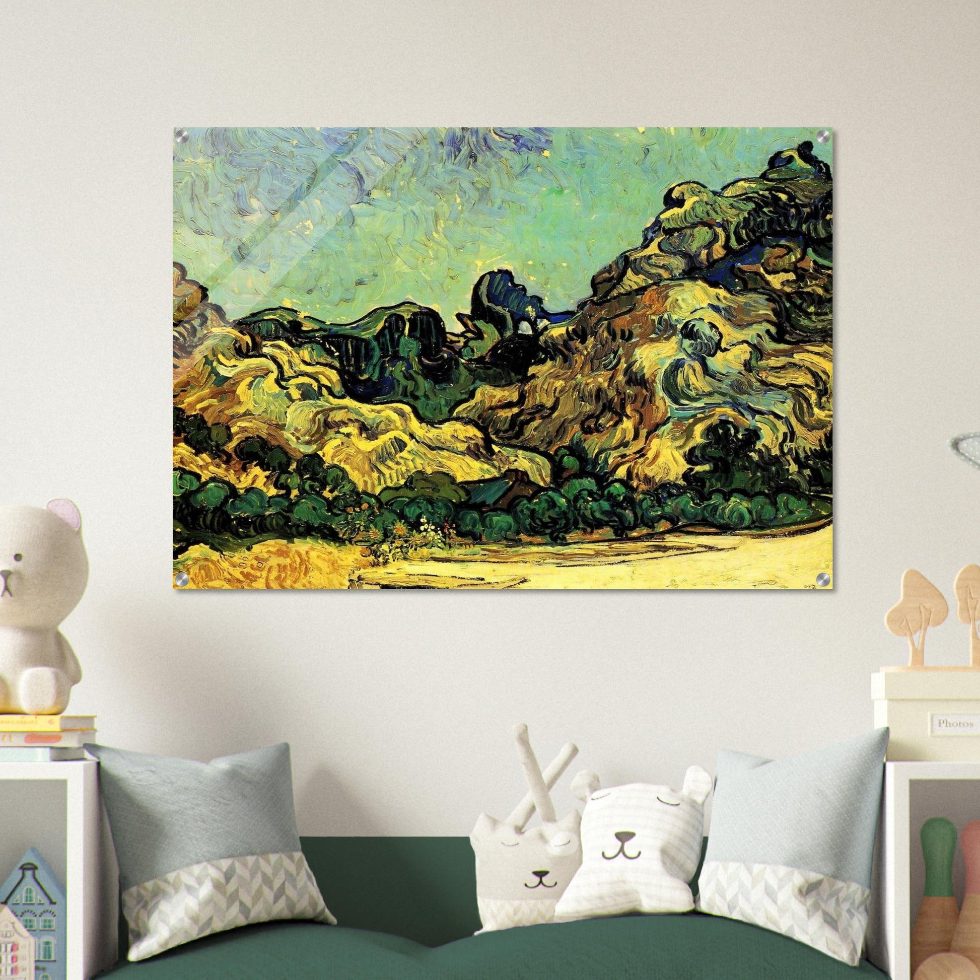 Mountains at Saint-Remy with Dark Cottage - Vincent van Gogh Acrylic Print - 70x100 cm / 28x40″ inches