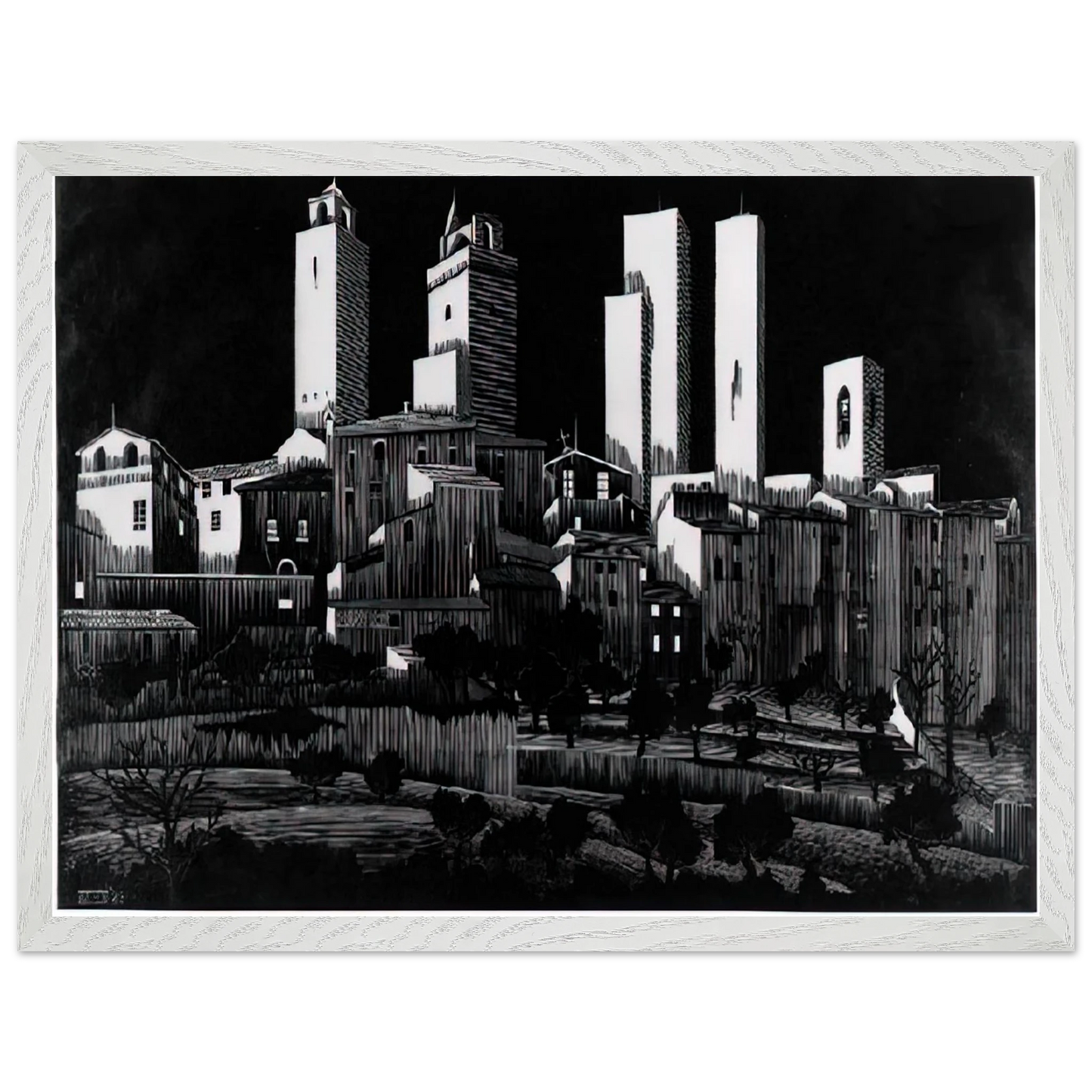 MC Escher - SAN GIMIGNANO Wall Art - 30x40 cm / 12x16 inches - Premium Wooden Framed Poster With Fine Art Paper - Wood frame