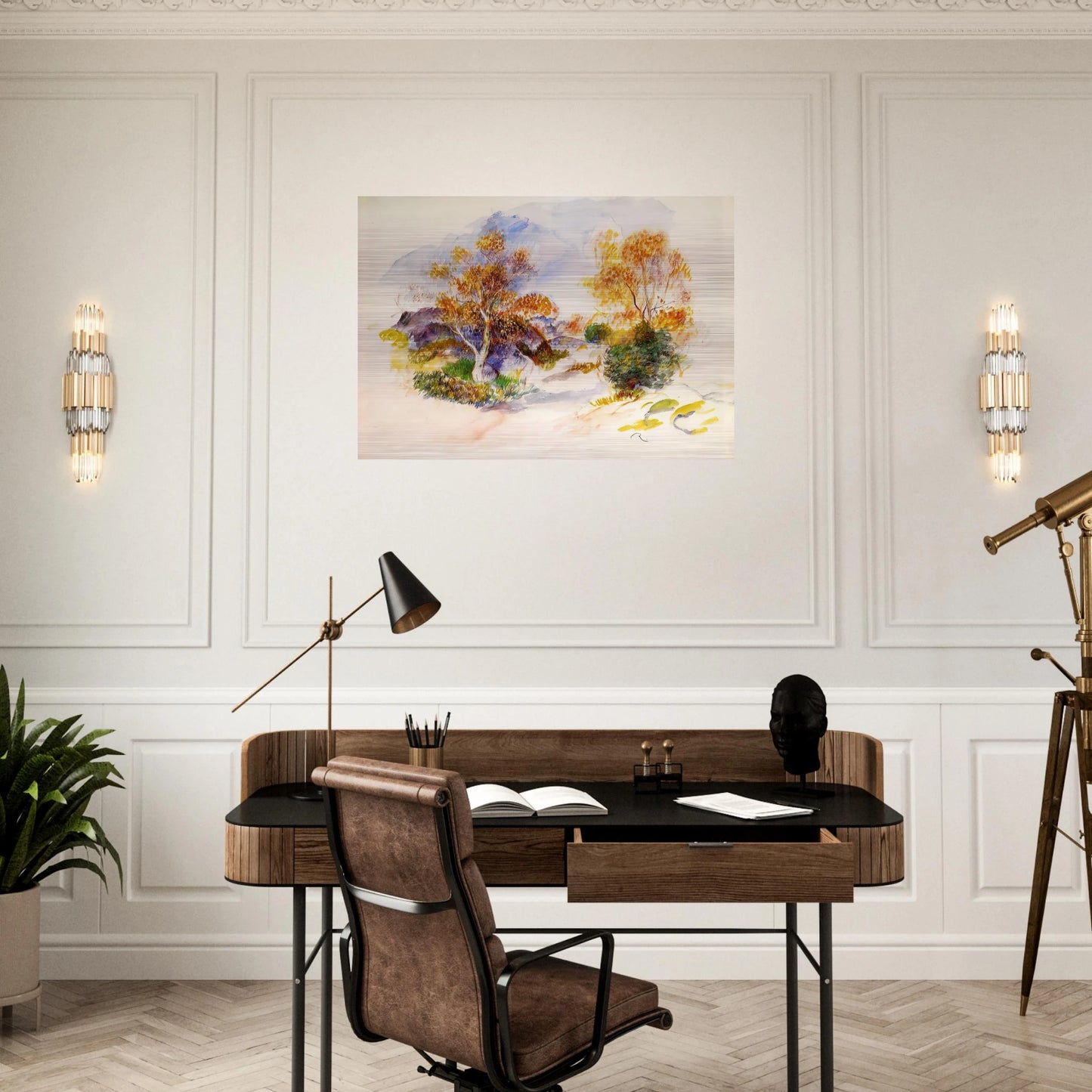 Landscape with Trees - Pierre-Auguste Renoir Brushed Aluminum Print - 70x100 cm / 28x40 inches | Pierre-Auguste Renoir Aluminum Print | Pierre-Auguste Renoir Prints