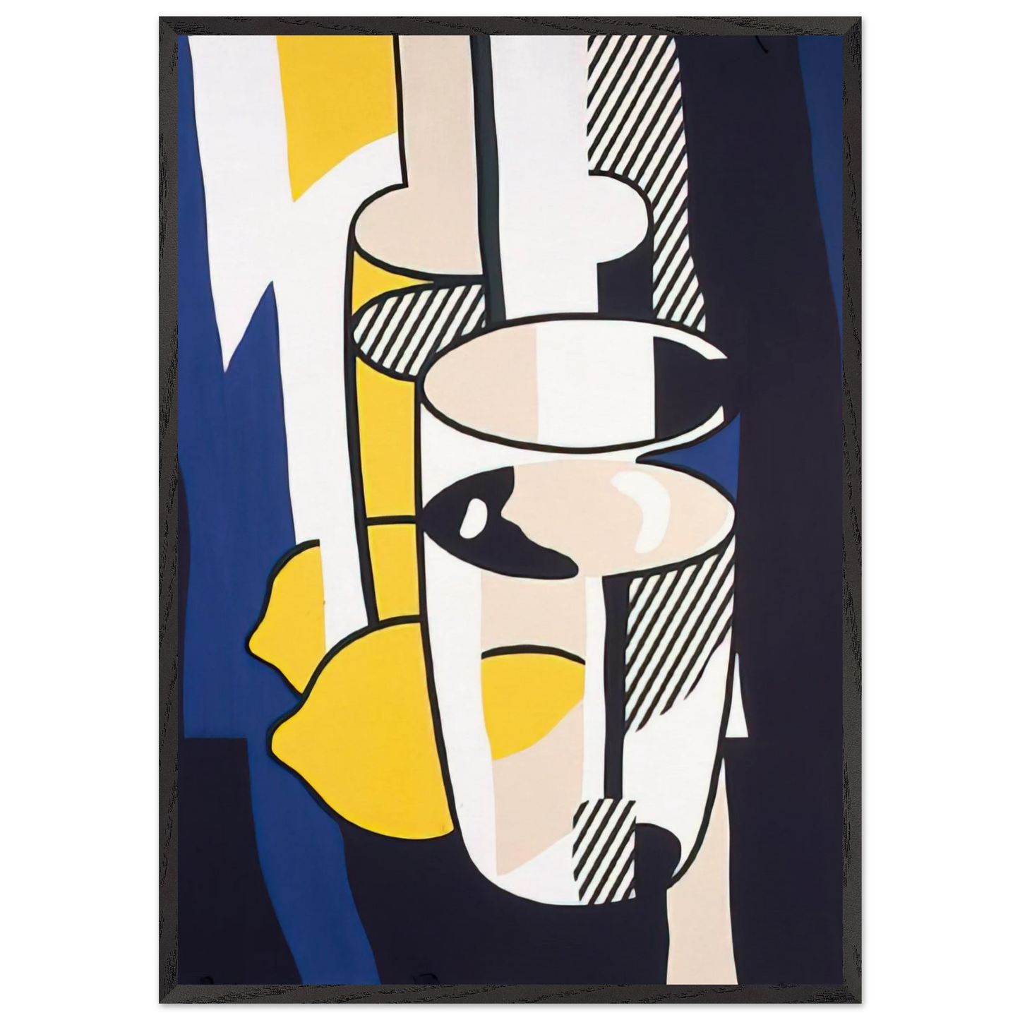 GLASS AND LEMON IN A MIRROR 1974 - Roy Lichtenstein Framed Art Print – Black Wooden Frame - Default Title - -Framed Art Print