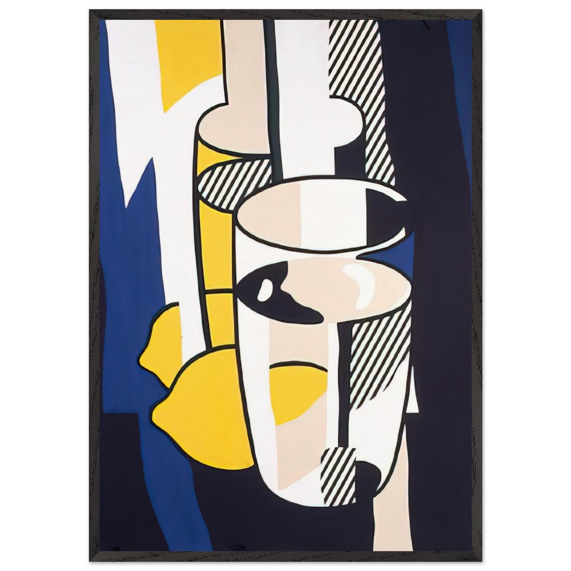 GLASS AND LEMON IN A MIRROR 1974 - Roy Lichtenstein Framed Art Print – Black Wooden Frame - Default Title - -Framed Art Print