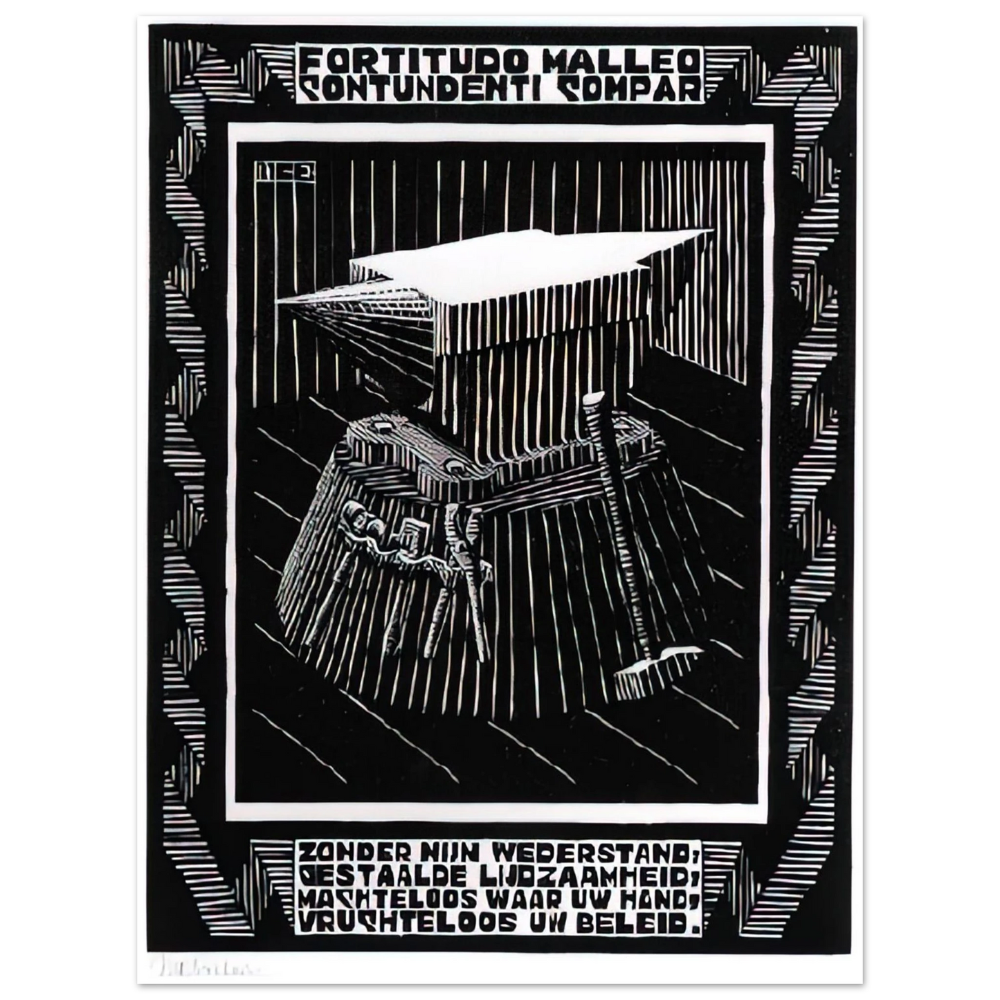 MC Escher - EMBLEMATA ANVIL Wall Art - 21x29.7 cm / 8x12" - Fine Art Poster - -