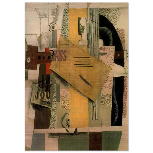 Clarinet, bottle of bass, newspaper, ace of clubs - 1913 - Pablo Picasso Brushed Aluminum Print - 70x100 cm / 28x40 inches | Pablo Picasso Aluminum Print | Pablo Picasso Prints