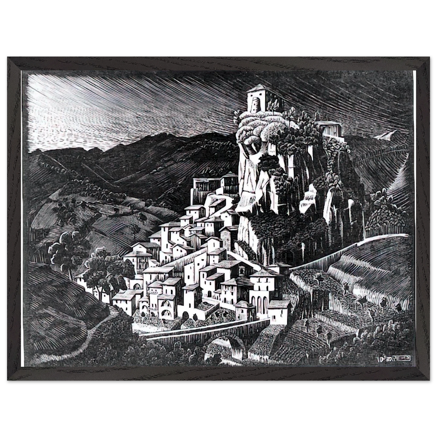 MC Escher - PALIZZI CALABRIA OCTOBER 1930 1930 Wall Art - 21x29.7 cm / 8x12" - Premium Wooden Framed Poster With Fine Art Paper - Black frame