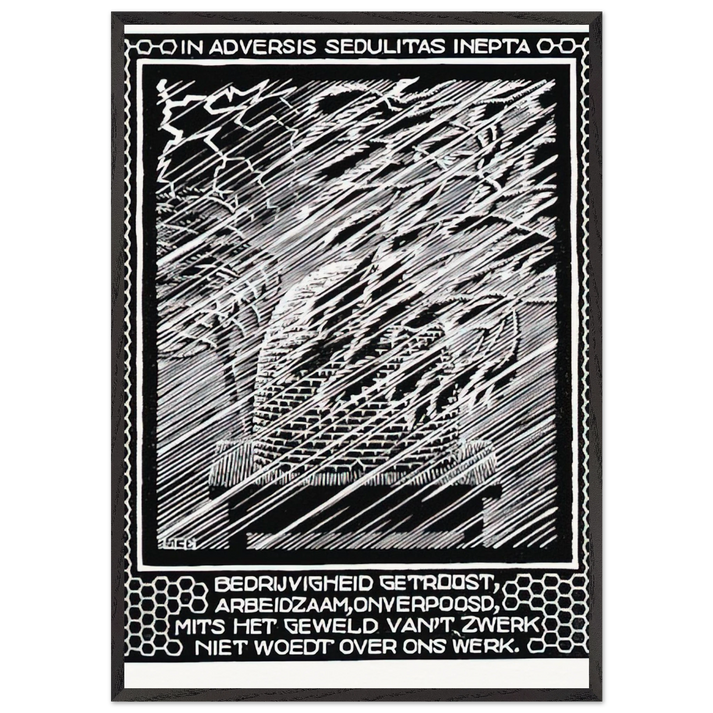 EMBLEMATA BEEHIVE - MC Escher 70x100 cm / 28x40 inches Framed Art Print – Black Wooden Frame | Maurits Cornelis Escher Prints