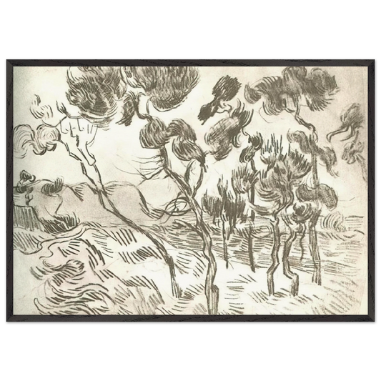 A Group of Pine Trees near a House - Vincent van Gogh Framed Art Print – Black Wooden Frame - Default Title - -Framed Art Print