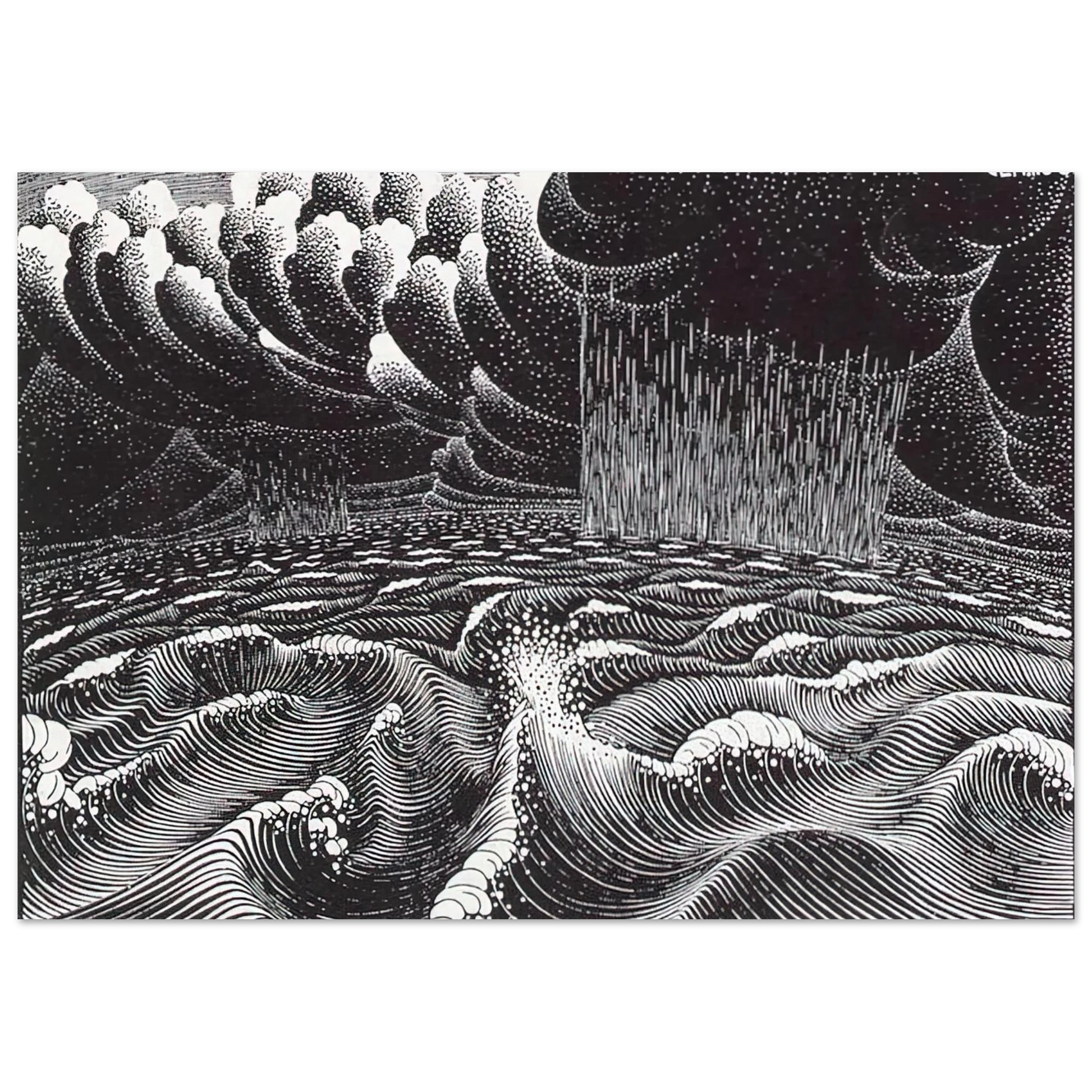 MC Escher - THE 2ND DAY OF THE CREATION Wall Art - 30x40 cm / 12x16 inches - Premium Wooden Framed Poster With Fine Art Paper - White frame