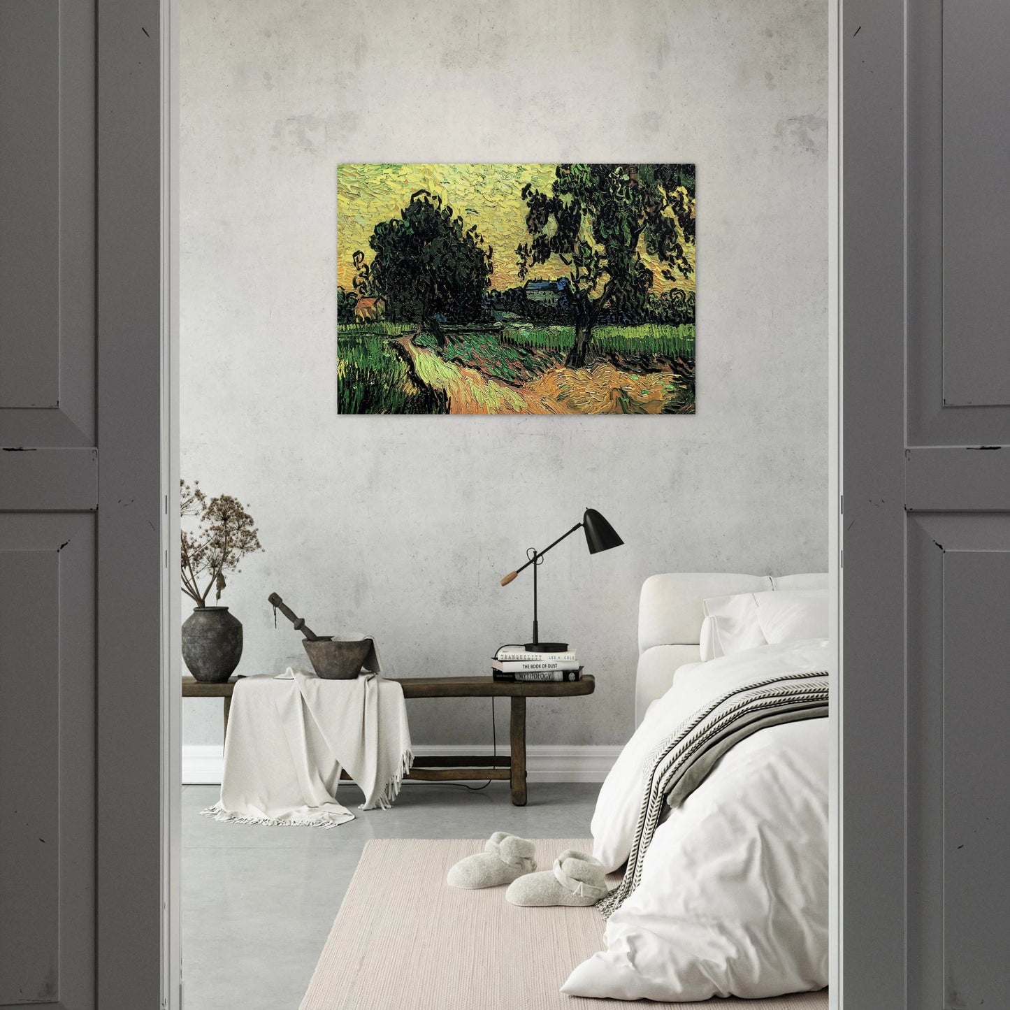 Landscape with the Chateau of Auvers at Sunset - Vincent van Gogh Brushed Aluminum Print - 70x100 cm / 28x40 inches | Vincent van Gogh Aluminum Print | Vincent van Gogh Prints