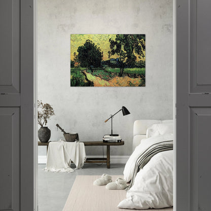 Landscape with the Chateau of Auvers at Sunset - Vincent van Gogh Brushed Aluminum Print - 70x100 cm / 28x40 inches | Vincent van Gogh Aluminum Print | Vincent van Gogh Prints