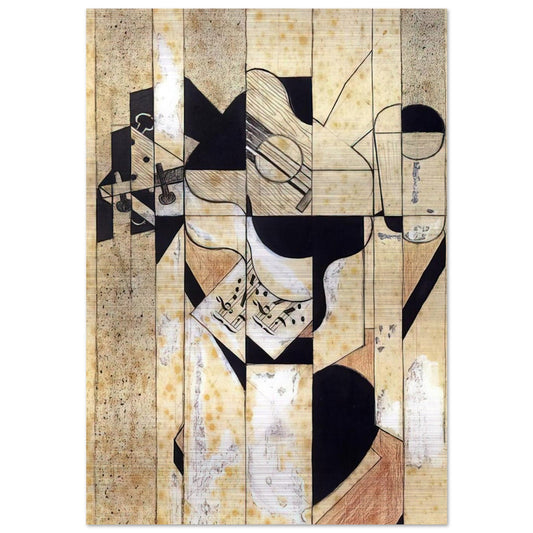 GUITAR AND GLASS 1912 - Juan Gris Brushed Aluminum Print - 70x100 cm / 28x40 inches | Juan Gris Aluminum Print | Juan Gris Prints