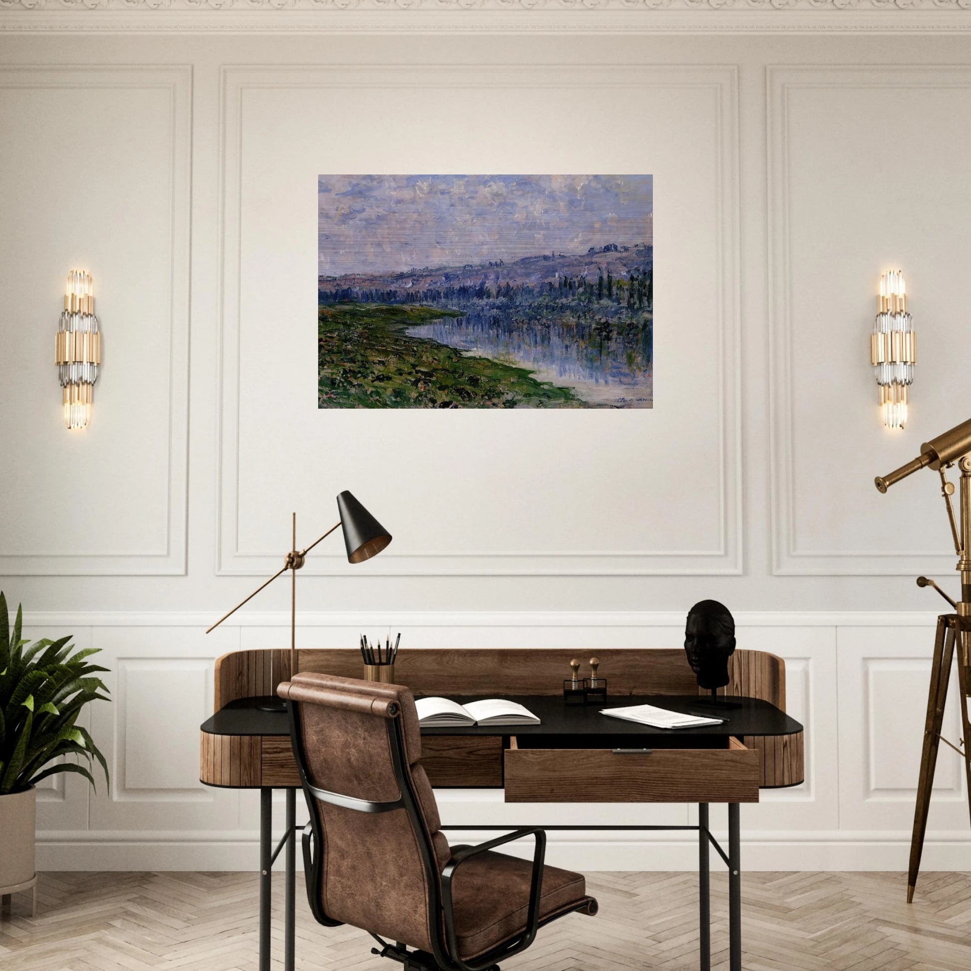 The Seine and the Chaantemesle Hills - claude monet Brushed Aluminum Print - 70x100 cm / 28x40 inches | claude monet Aluminum Print | claude monet Prints