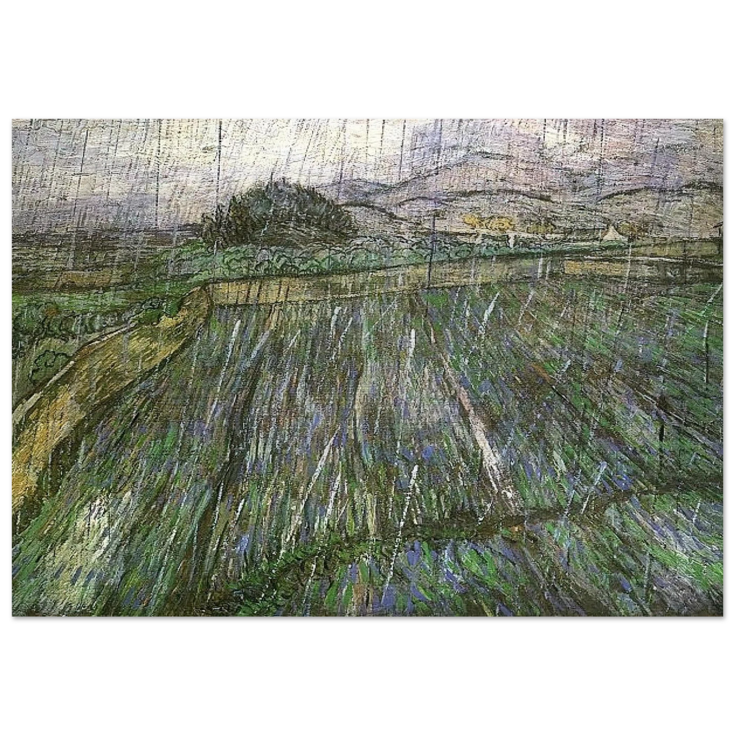 Wheat Field in Rain - Vincent van Gogh Brushed Aluminum Print - 70x100 cm / 28x40 inches | Vincent van Gogh Aluminum Print | Vincent van Gogh Prints