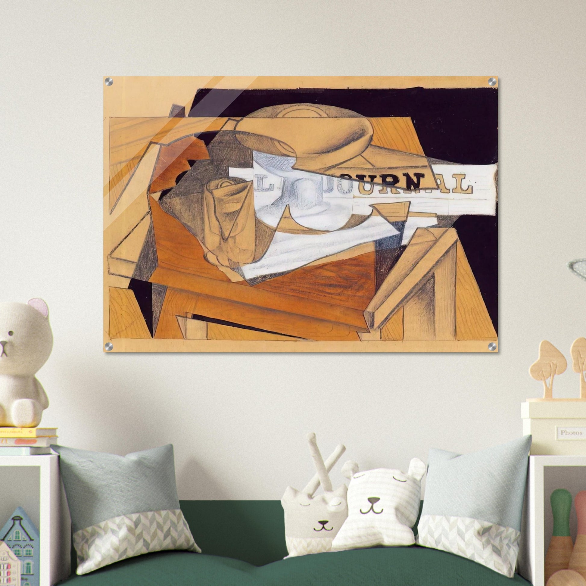 BOWL GLASS AND NEWSPAPER - Juan Gris Acrylic Print - 70x100 cm / 28x40″ inches | Juan Gris Wall Art | Juan Gris Prints