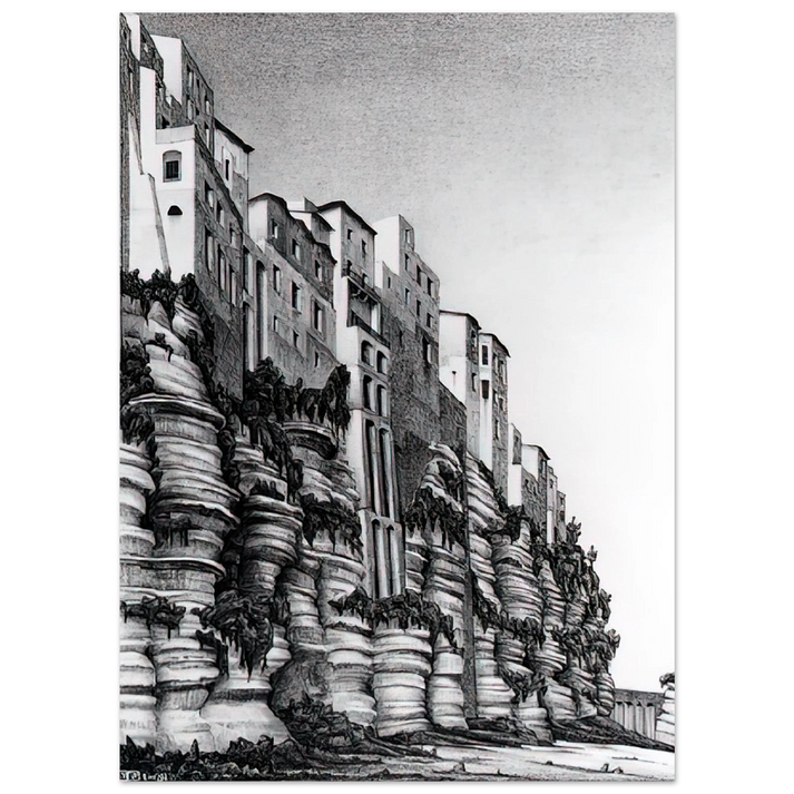 MC Escher - TROPEA CALABRIA Wall art - 40x50 cm / 16x20 inches - Premium Wooden Framed Poster With Fine Art Paper-canvas - Wood frame
