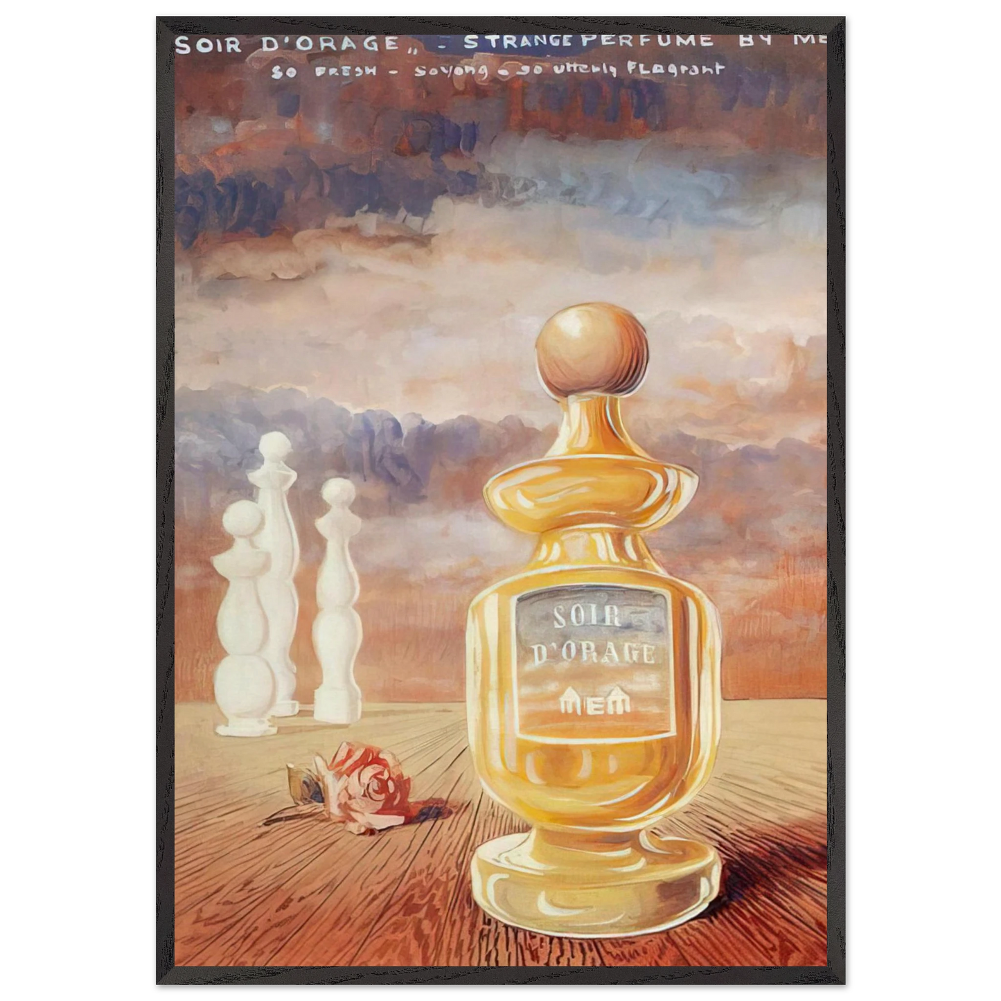 SOIR D ORAGE STRANGE PERFUME BY MEM - Rene Magritte Framed Art Print – Black Wooden Frame - Default Title - -Framed Art Print