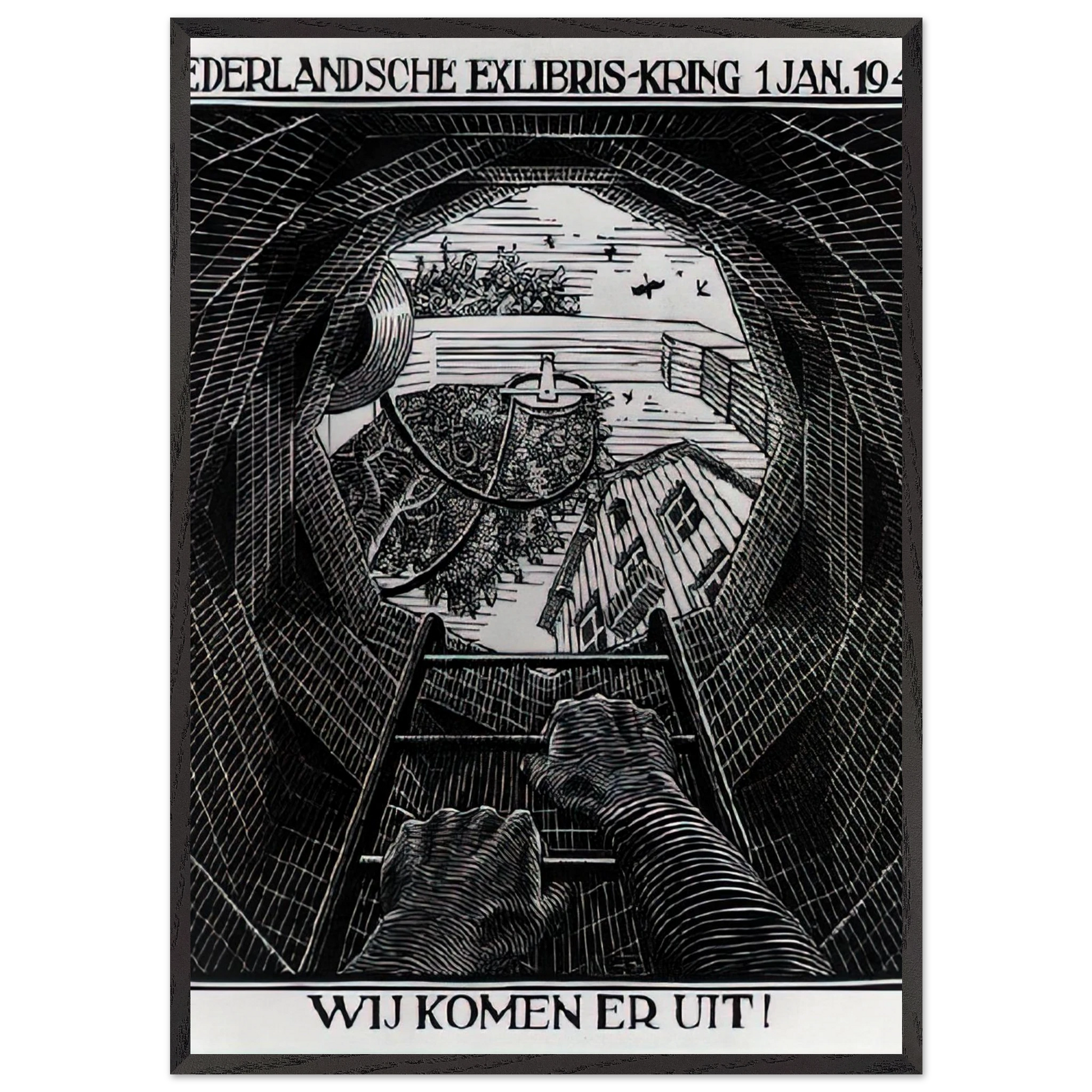 NEW YEAR S GREETING CARD - MC Escher Framed Art Print – Black Wooden Frame - Default Title - -Framed Art Print