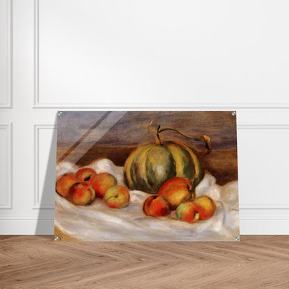 Still Life with Cantalope and Peaches - Pierre-Auguste Renoir Acrylic Print - 70x100 cm / 28x40″ inches | Pierre-Auguste Renoir Wall Art | Pierre-Auguste Renoir Prints