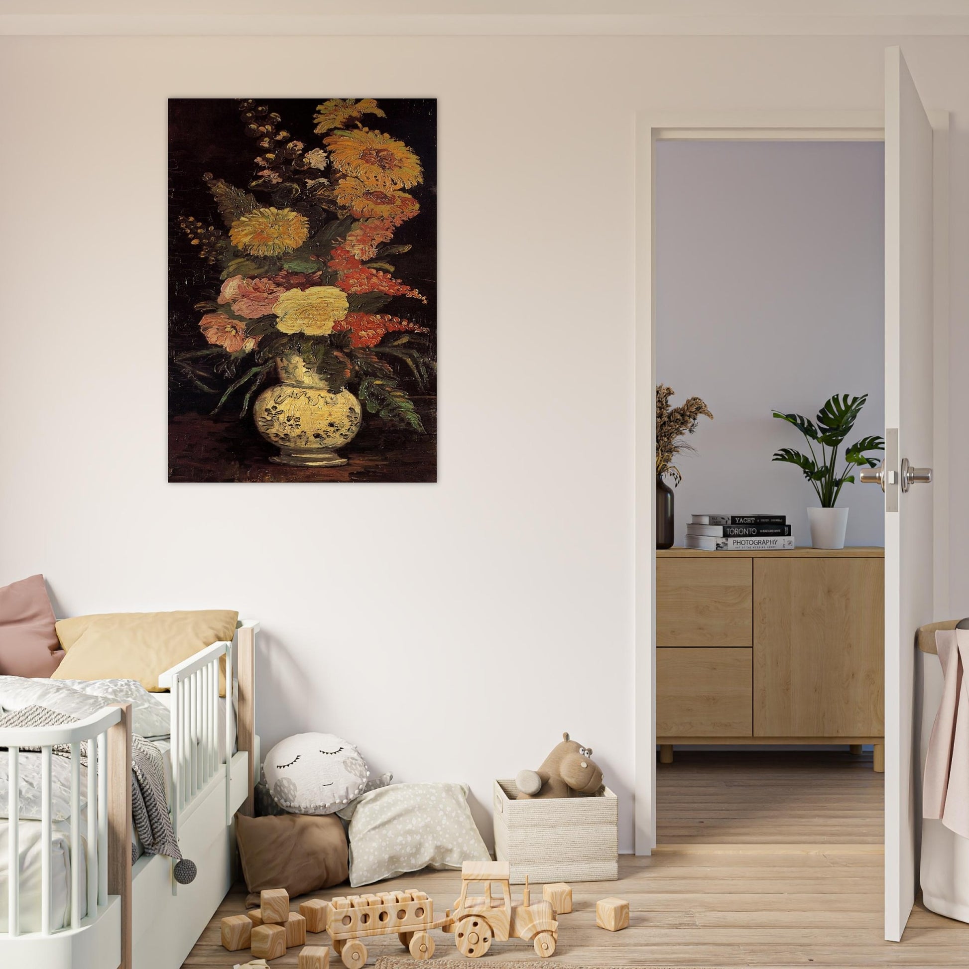 Vase with Asters, Salvia and Other Flowers - Vincent van Gogh Brushed Aluminum Print - 70x100 cm / 28x40 inches | Vincent van Gogh Aluminum Print | Vincent van Gogh Prints