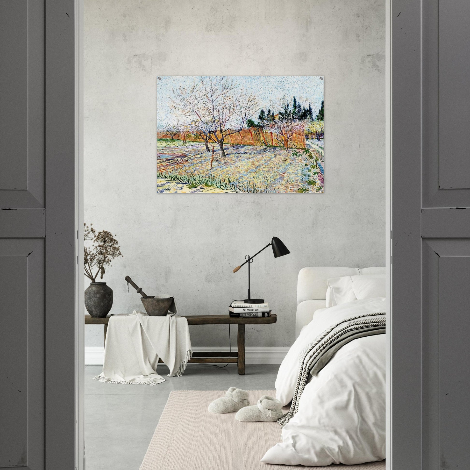 Orchard with Peach Trees in Blossom - Vincent van Gogh Acrylic Print - 70x100 cm / 28x40″ inches