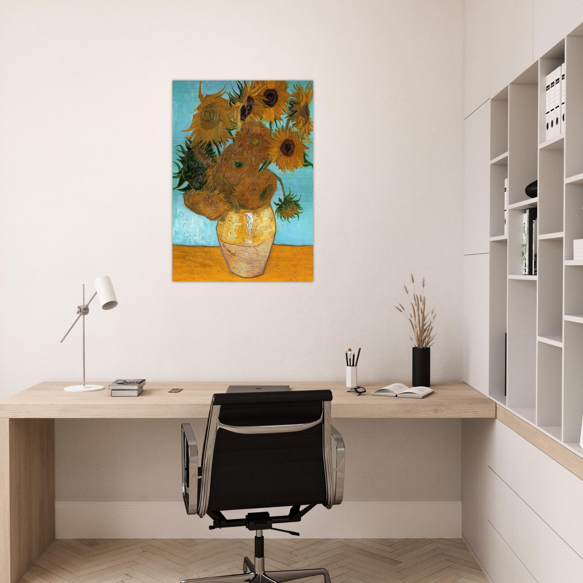 Still Life - Vase with Twelve Sunflowers - Vincent van Gogh Brushed Aluminum Print - 70x100 cm / 28x40 inches | Vincent van Gogh Aluminum Print | Vincent van Gogh Prints