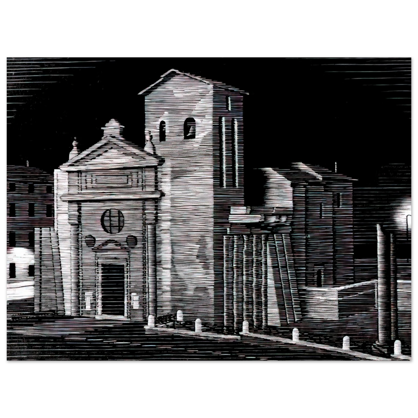 MC Escher - NOCTURNAL ROME Wall Art - 60x80 cm / 24x32 inches - Premium Wooden Framed Poster With Fine Art Paper - Wood frame