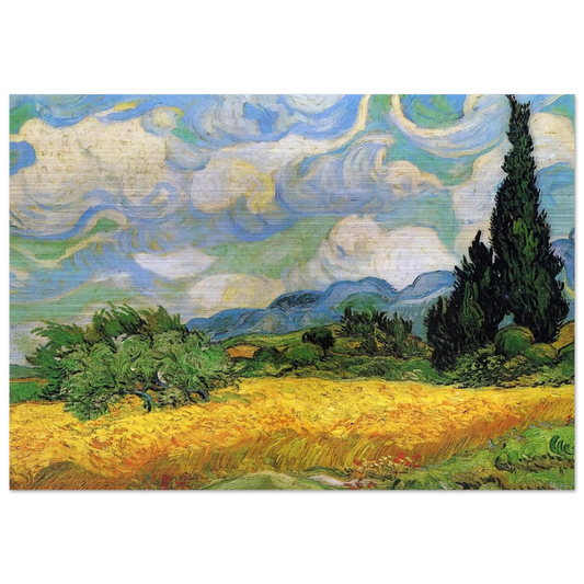 Wheat Field with Cypresses at the Haude Galline near Eygalieres - Vincent van Gogh Brushed Aluminum Print - 70x100 cm / 28x40 inches | Vincent van Gogh Aluminum Print | Vincent van Gogh Prints