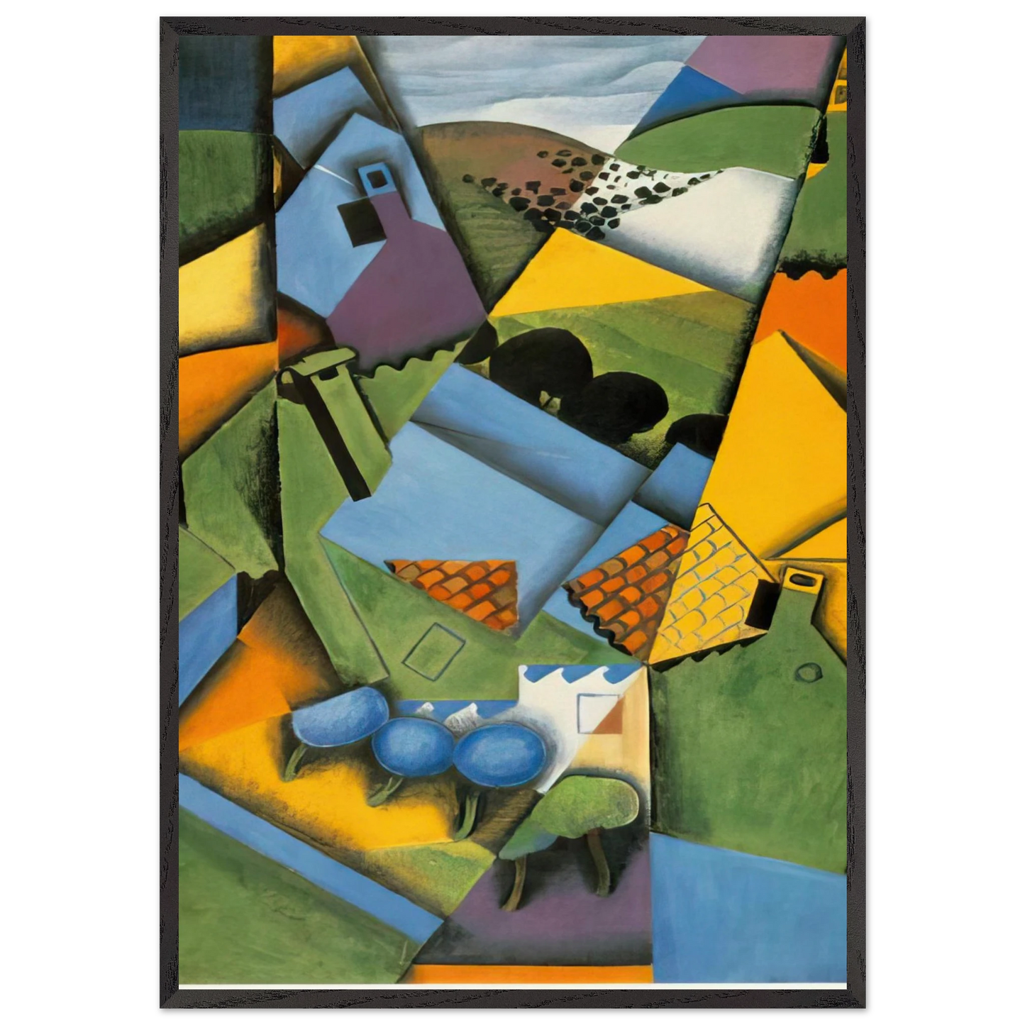 LANDSCAPE WITH HOUSE AT CERET 1913 - Juan Gris Framed Art Print – Black Wooden Frame - Default Title - -Framed Art Print