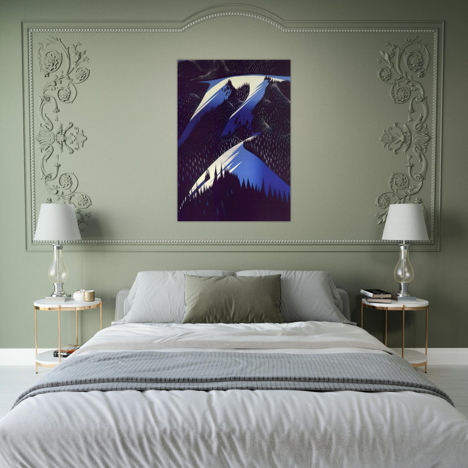 Black Evergreen Forest - Eyvind Earle Brushed Aluminum Print - 70x100 cm / 28x40 inches | Eyvind Earle Aluminum Print | Eyvind Earle Prints