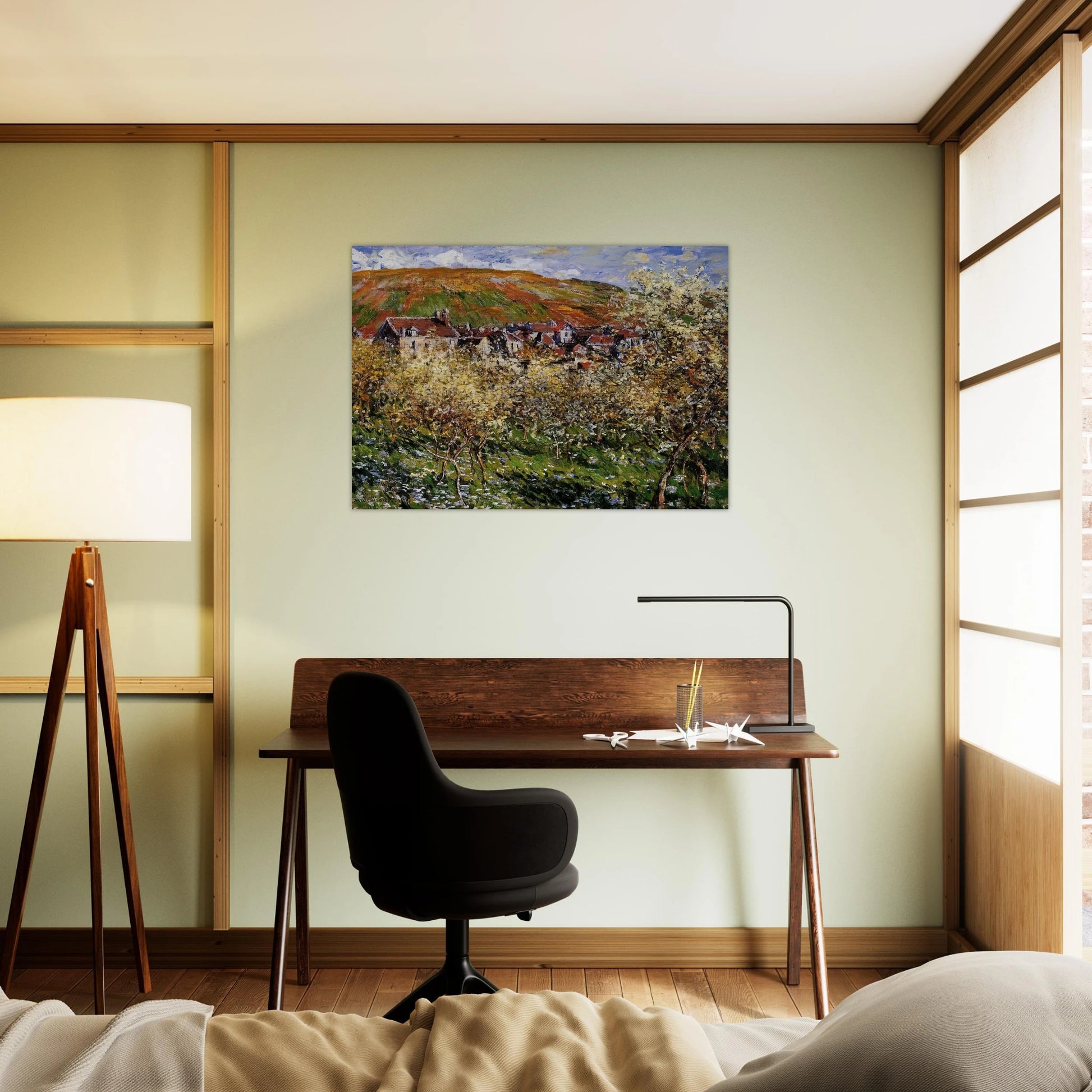 Plum Trees in Blossom at Vetheuil - claude monet Brushed Aluminum Print - 70x100 cm / 28x40 inches | claude monet Aluminum Print | claude monet Prints