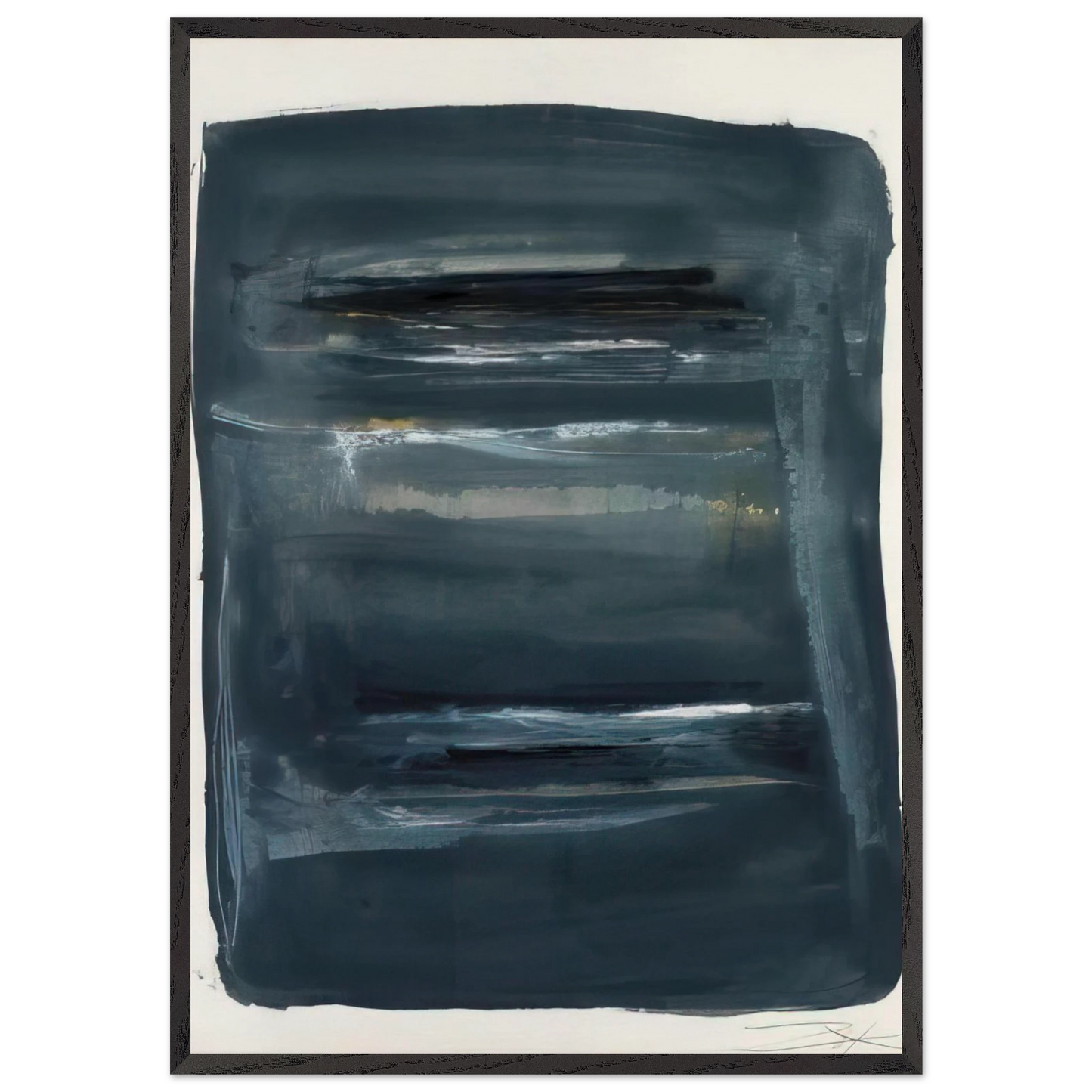 Abstract with Blue and Black - Abstract Expressionism - Larry Zox Framed Art Print – Black Wooden Frame - Default Title - -Framed Art Print