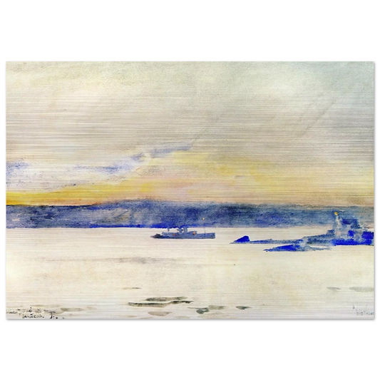 Afterglow, Gloucester Harbor aka Ten Pound Island LIght - Childe Hassam Brushed Aluminum Print - 70x100 cm / 28x40 inches | Childe Hassam Aluminum Print | Childe Hassam Prints