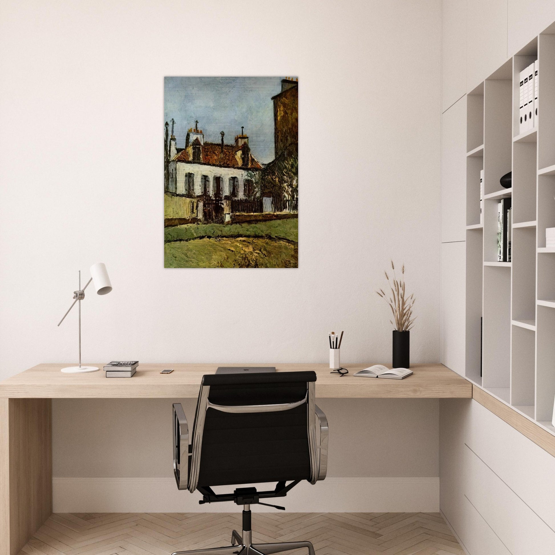HOUSE IN THE SUBURBS OF PARIS - Maurice Utrillo Brushed Aluminum Print - 70x100 cm / 28x40 inches | Maurice Utrillo Aluminum Print | Maurice Utrillo Prints