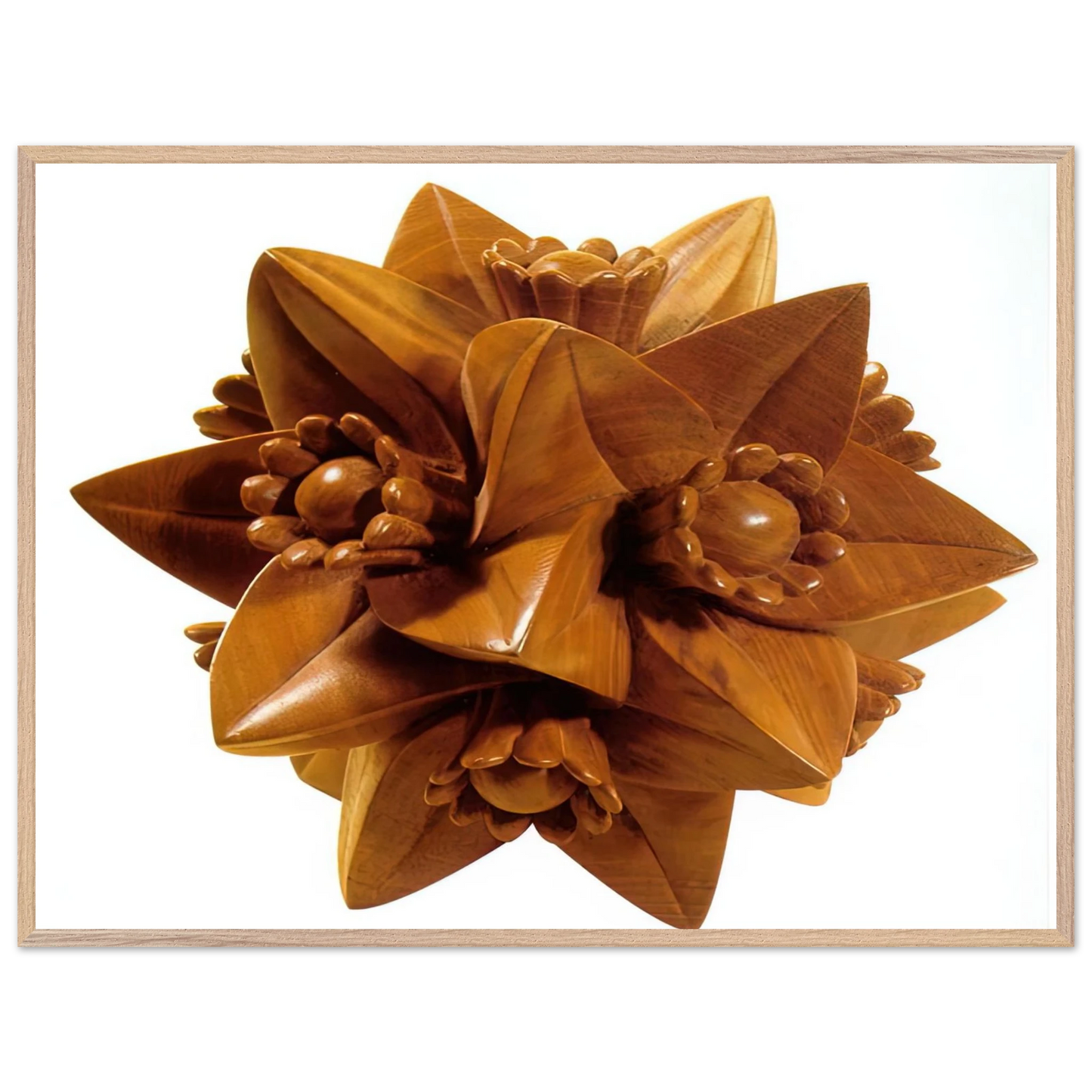 MC Escher - POLYHEDRON WITH FLOWERS Wall Art - 30x40 cm / 12x16 inches - Premium Wooden Framed Poster With Fine Art Paper - Wood frame