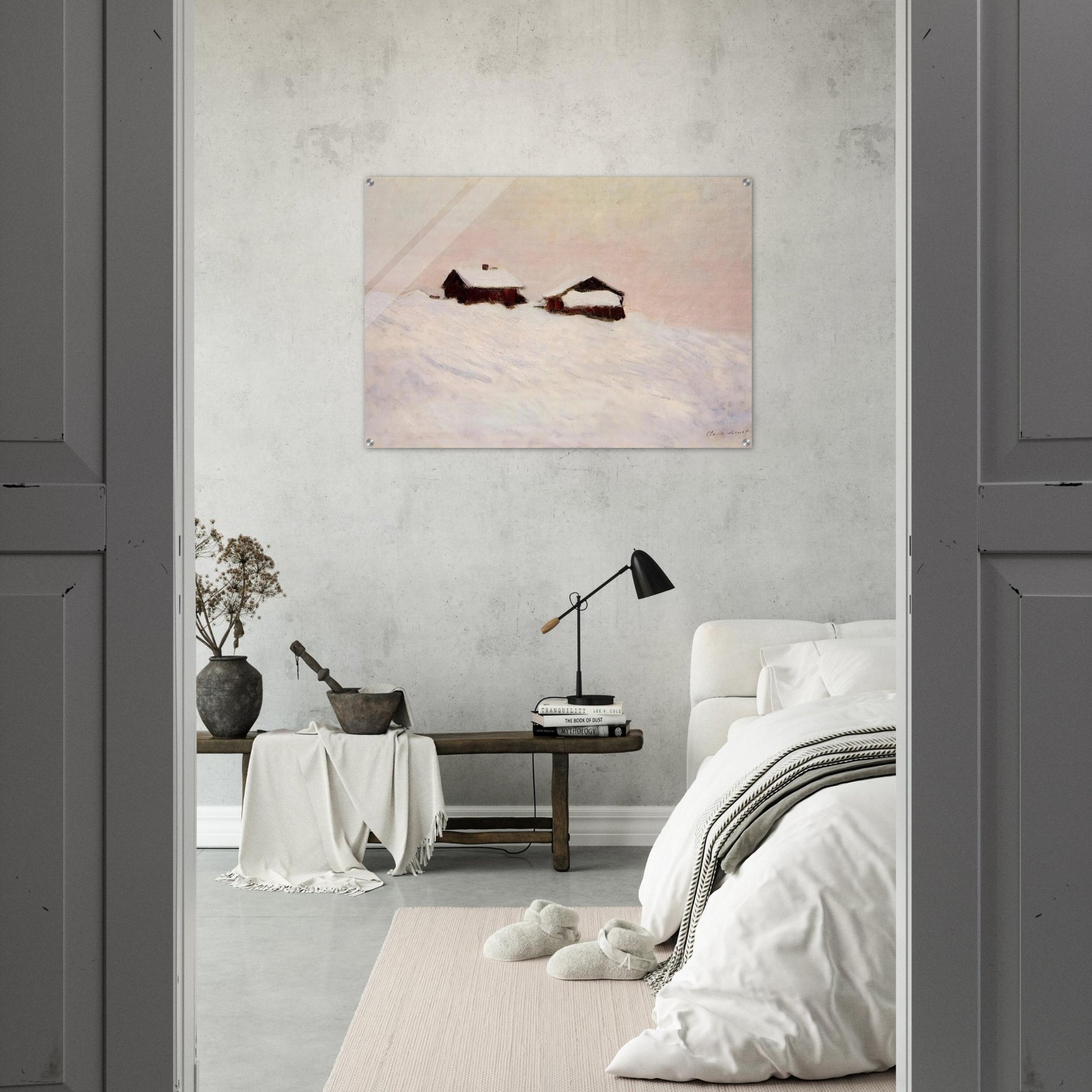Houses in the Snow - claude monet Acrylic Print - 70x100 cm / 28x40″ inches
