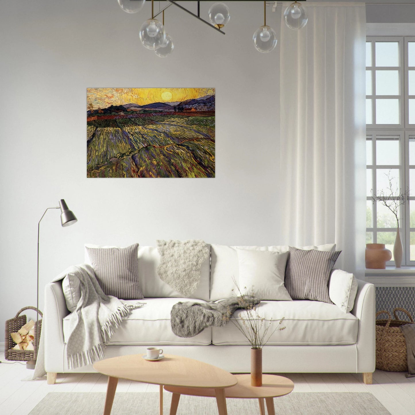 Wheat Field with Rising Sun - Vincent van Gogh Brushed Aluminum Print - 70x100 cm / 28x40 inches | Vincent van Gogh Aluminum Print | Vincent van Gogh Prints