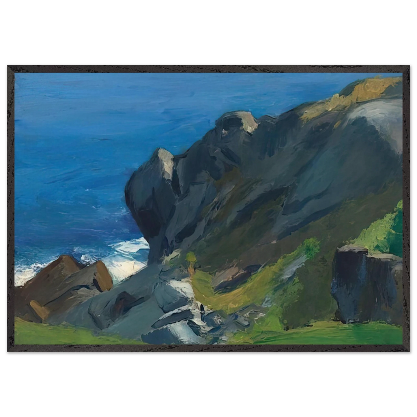 Rocky Shore and Sea - Edward Hopper Framed Art Print – Black Wooden Frame - Default Title - -Framed Art Print