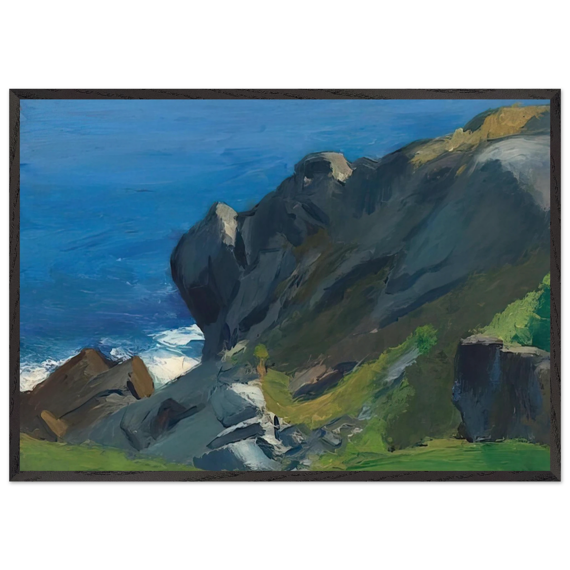 Rocky Shore and Sea - Edward Hopper Framed Art Print – Black Wooden Frame - Default Title - -Framed Art Print