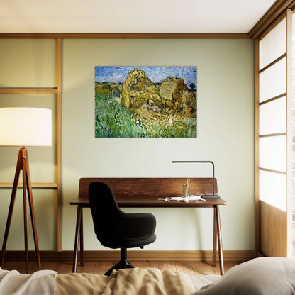 Field with Stacks of Wheat - Vincent van Gogh Brushed Aluminum Print - 70x100 cm / 28x40 inches | Vincent van Gogh Aluminum Print | Vincent van Gogh Prints