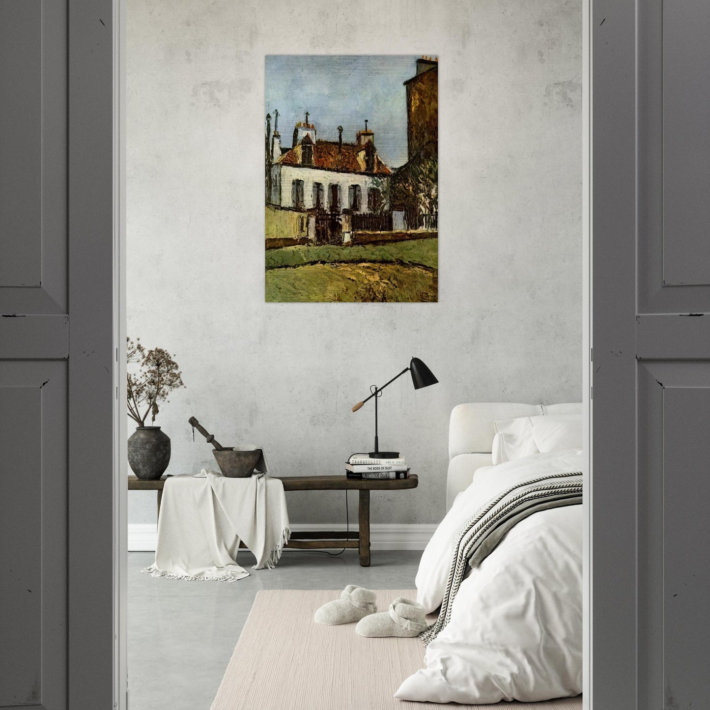 HOUSE IN THE SUBURBS OF PARIS - Maurice Utrillo Brushed Aluminum Print - 70x100 cm / 28x40 inches | Maurice Utrillo Aluminum Print | Maurice Utrillo Prints