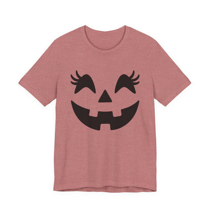 Jack O Lantern Face Pumpkin Eyelashes Halloween Women Girls T-Shirt
