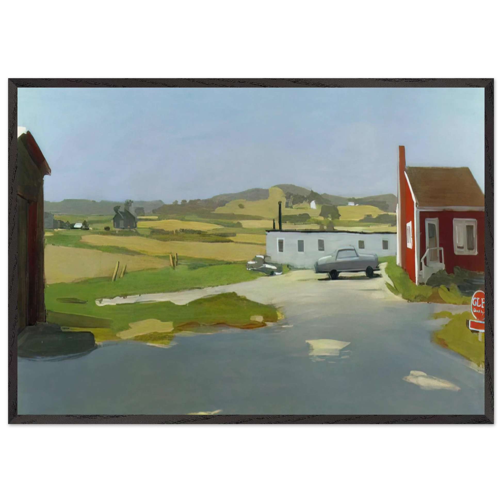 LONG ISLAND LANDSCAPE WITH RED BUILDING 1962 - Fairfield Porter Framed Art Print – Black Wooden Frame - Default Title - -Framed Art Print