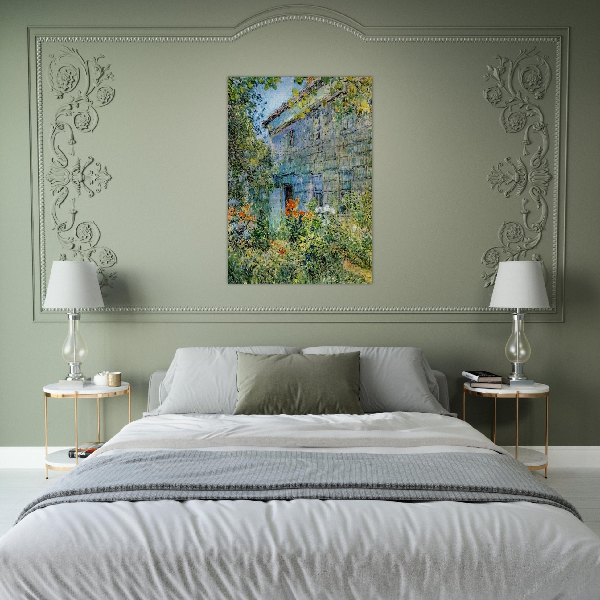 Old House and Garden, East Hampton - Childe Hassam Brushed Aluminum Print - 70x100 cm / 28x40 inches | Childe Hassam Aluminum Print | Childe Hassam Prints