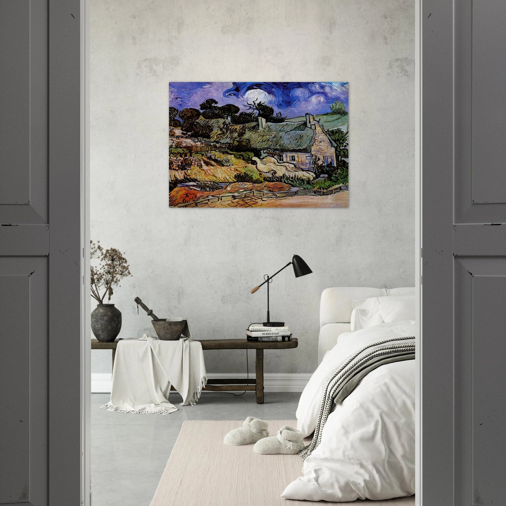 Houses with Thatched Roofs, Cordeville - Vincent van Gogh Brushed Aluminum Print - 70x100 cm / 28x40 inches | Vincent van Gogh Aluminum Print | Vincent van Gogh Prints
