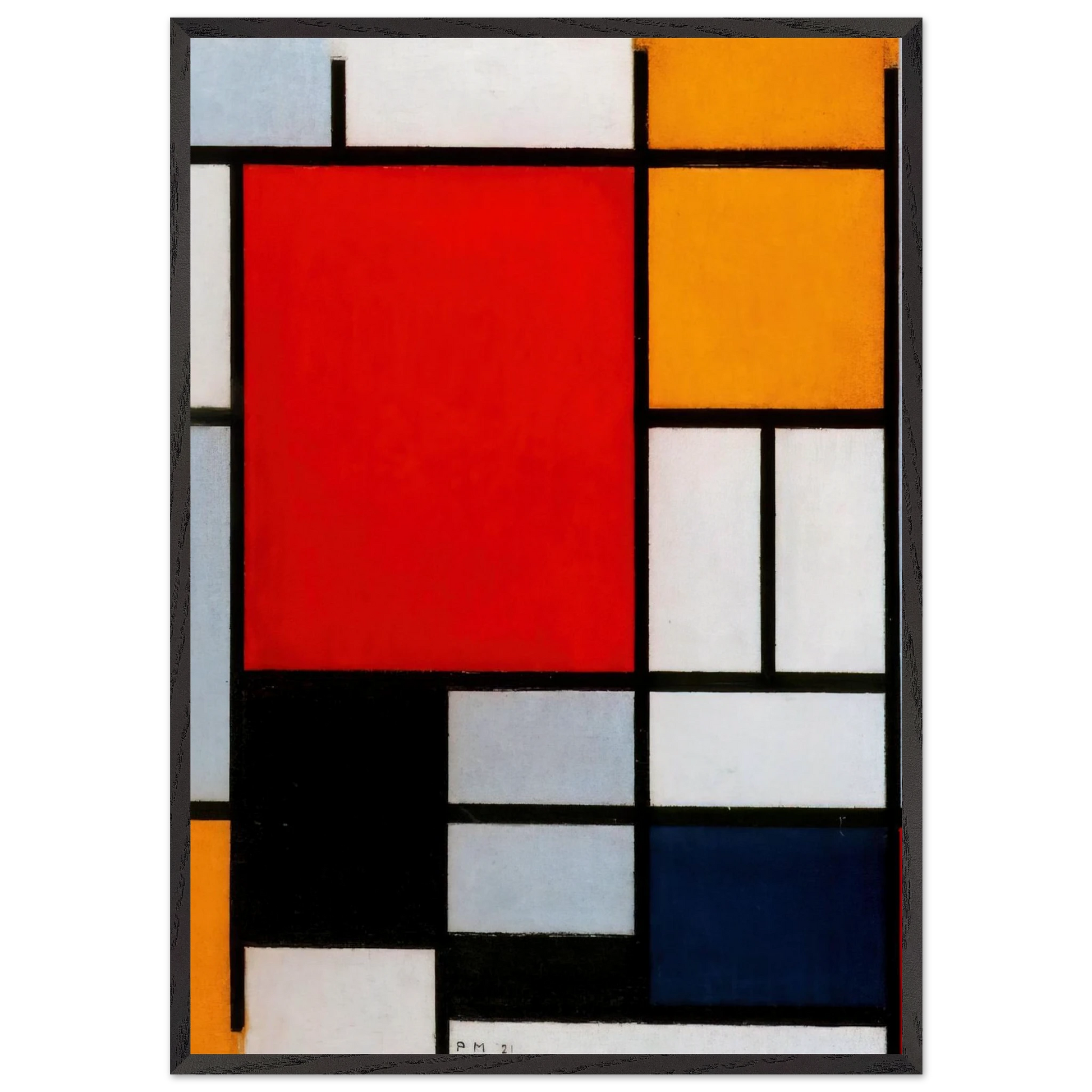 Composition with Large Red Plane Yellow Black Gray and Blue - Piet Mondrian Framed Art Print – Black Wooden Frame - Default Title - -Framed Art Print