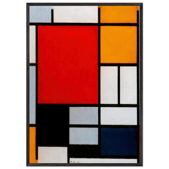 Composition with Large Red Plane Yellow Black Gray and Blue - Piet Mondrian 70x100 cm / 28x40 inches Framed Art Print – Black Wooden Frame