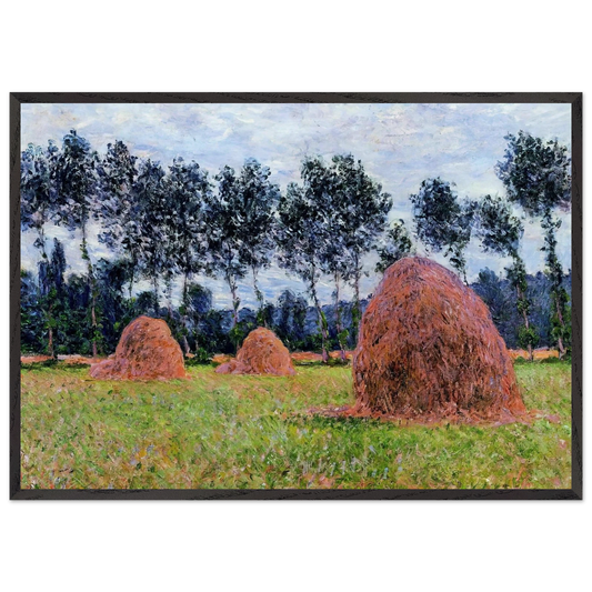 Haystacks Overcast Day - claude monet 70x100 cm / 28x40 inches Framed Art Print – Black Wooden Frame