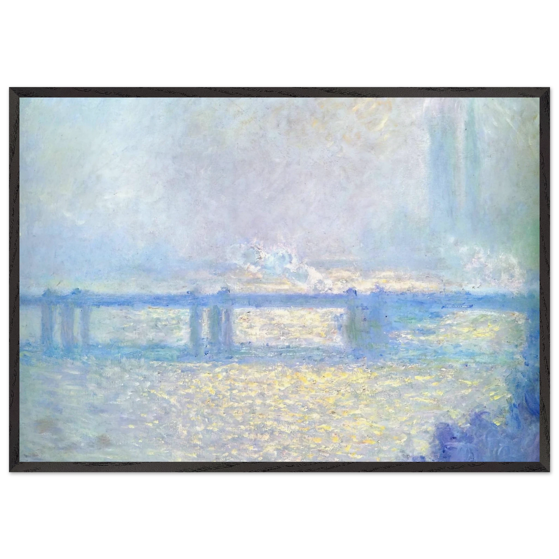 Charing Cross Bridge Overcast Weather - claude monet Framed Art Print – Black Wooden Frame - Default Title - -Framed Art Print